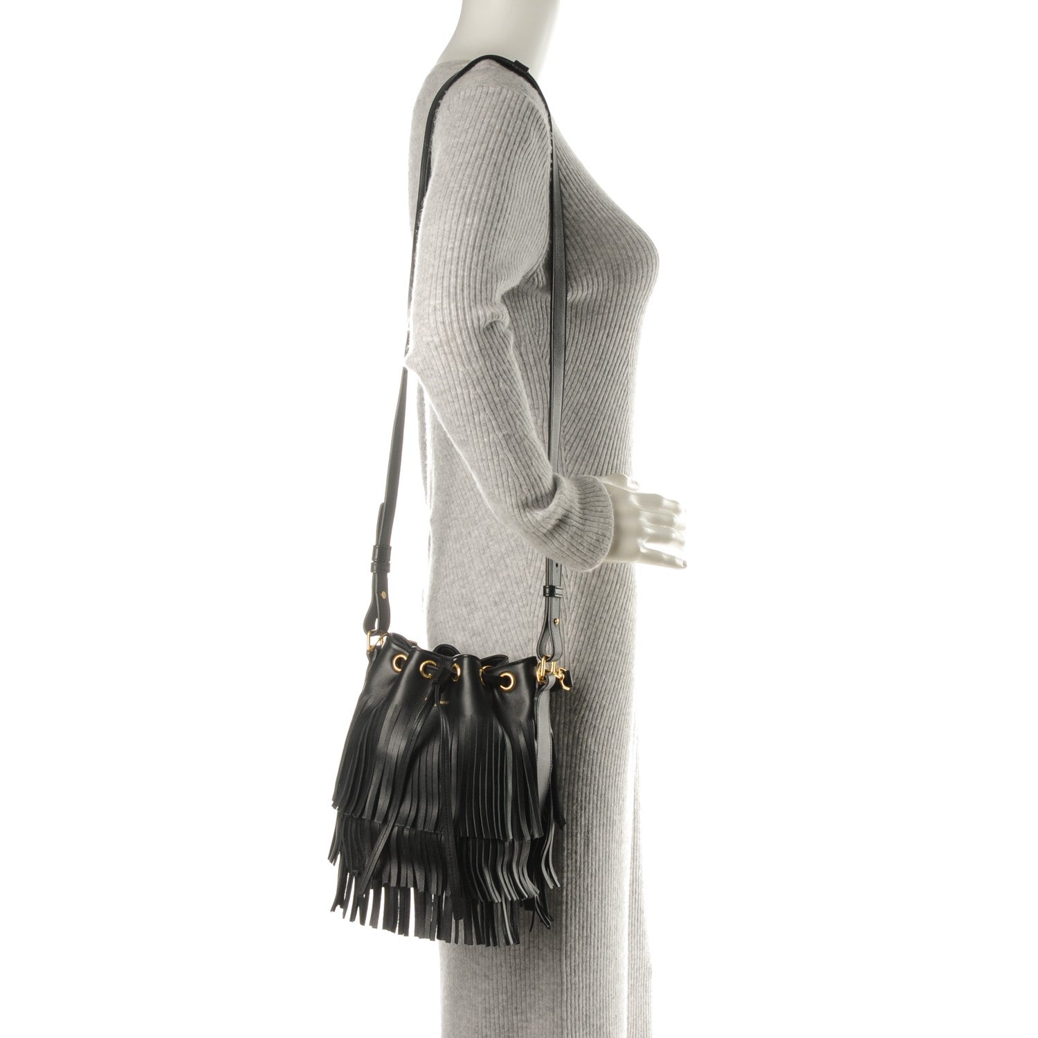 Saint Laurent Calfskin Small Emmanuelle Fringe Hobo Bag Black 2 of 7