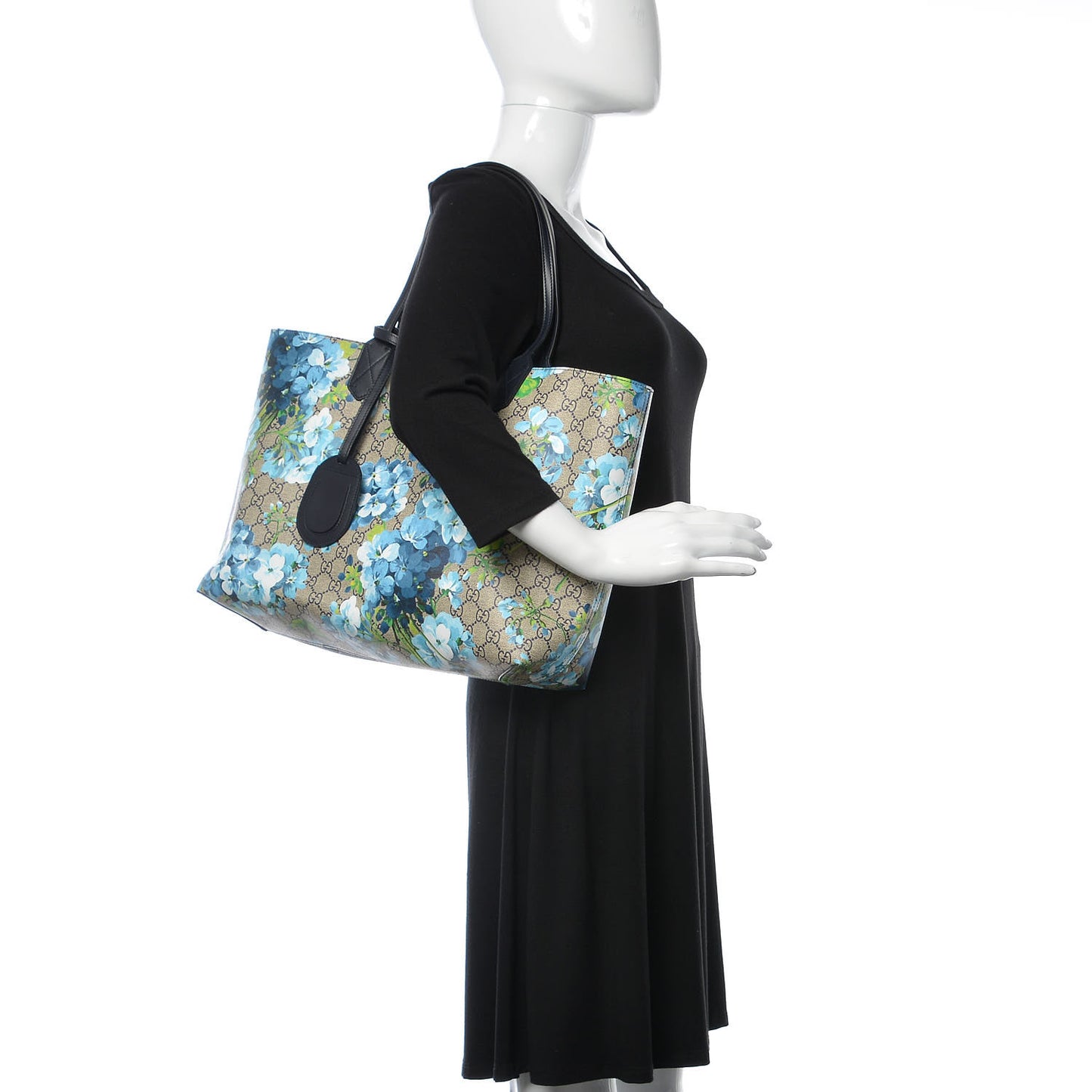 GG Supreme Monogram Blooms Medium Reversible Tote Beige Blue Navy