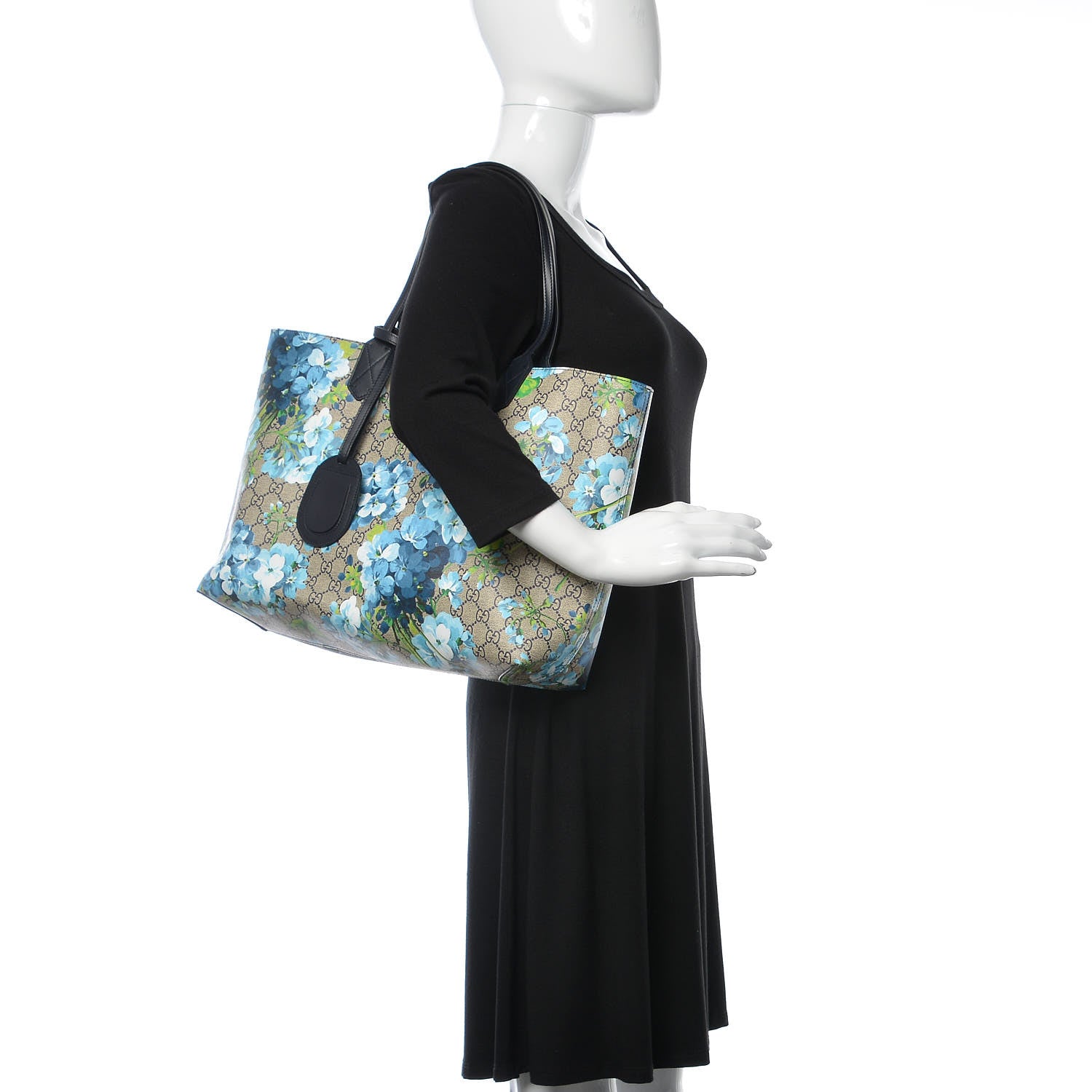 Gucci GG Supreme Monogram Blooms Medium Reversible Tote Beige Blue Navy 2 of 25