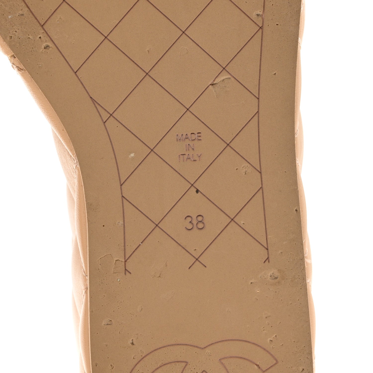 Chanel Lambskin Quilted Camelia CC Wedge Sandal Mules 38 Beige