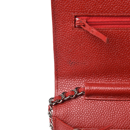 Chanel Caviar Quilted Wallet on Chain WOC Red 14 of 15
