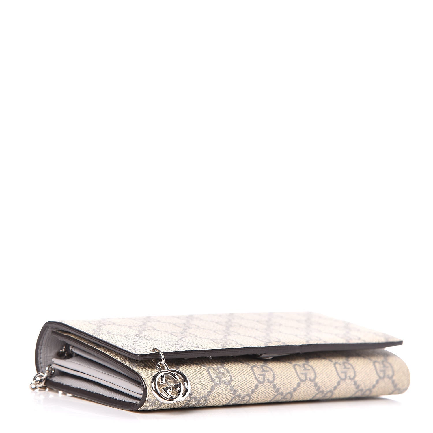 Gucci GG Supreme Monogram GG Pierce Chain Clutch Wallet Ecru Grigio 4 of 10