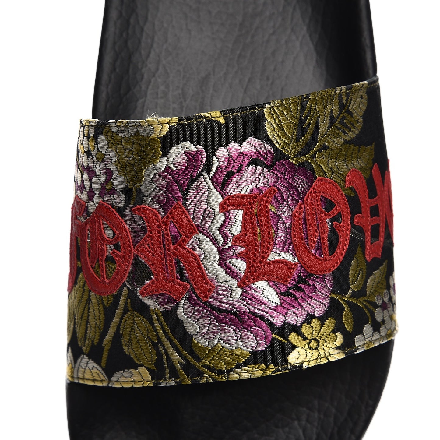 Jacquard Floral Blind for Love Slide Sandals 39 Black Multicolor