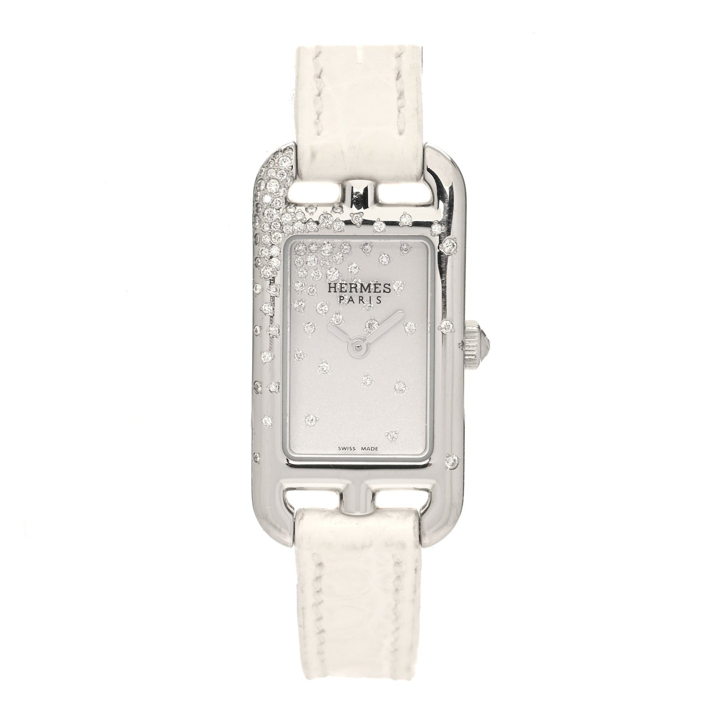 Stainless Steel Alligator Diamond 17mm Nantucket Jete De Diamants Quartz Watch Blanc