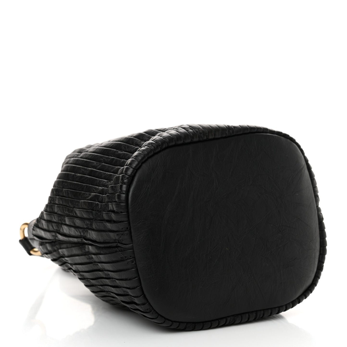 Iridescent Crumpled Calfskin Coco Pleats Small Drawstring Bag Black