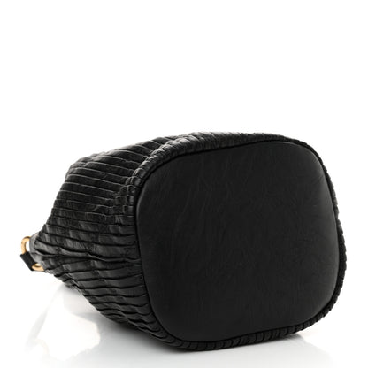 Chanel Iridescent Crumpled Calfskin Coco Pleats Small Drawstring Bag Black 4 of 10