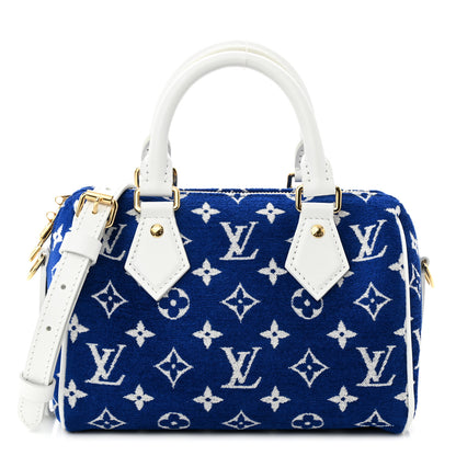 Louis Vuitton Jacquard Velvet Monogram LV Match Speedy Bandouliere 20 Blue 1 of 9