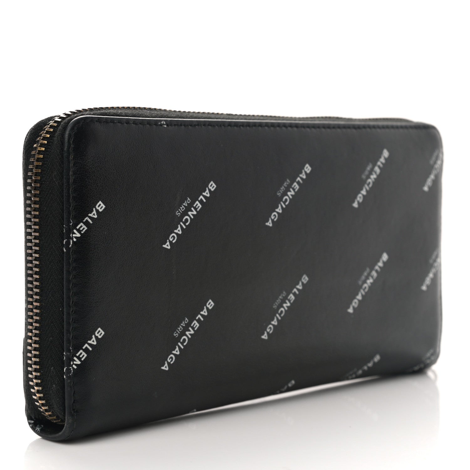 Balenciaga Lambskin Allover Logo Classic Hardware Continental Zip Around Wallet Black 3 of 9