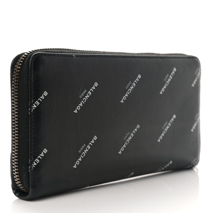 Balenciaga Lambskin Allover Logo Classic Hardware Continental Zip Around Wallet Black 3 of 9