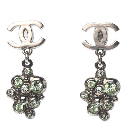 Chanel Crystal CC Drop Earrings Silver Green 1 of 4