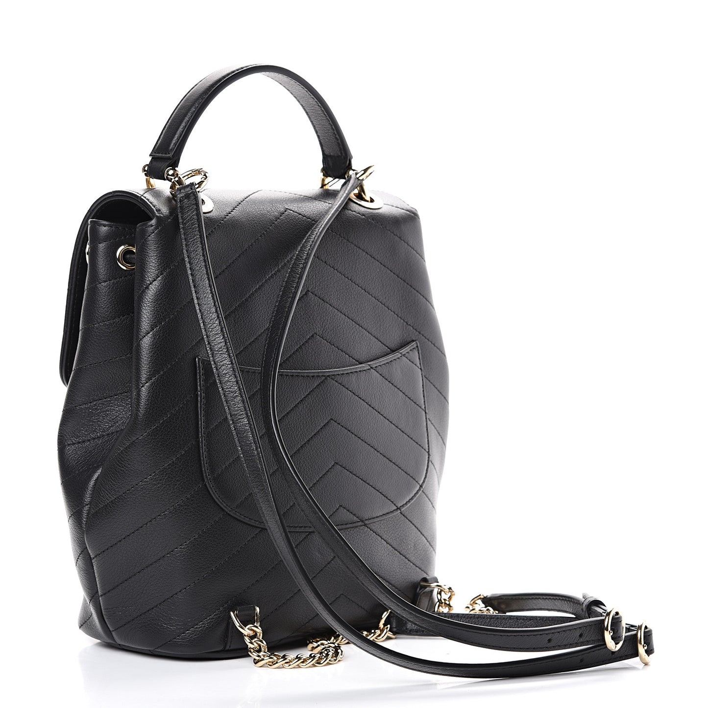 Grained Calfskin Chevron Stitched Backpack Black