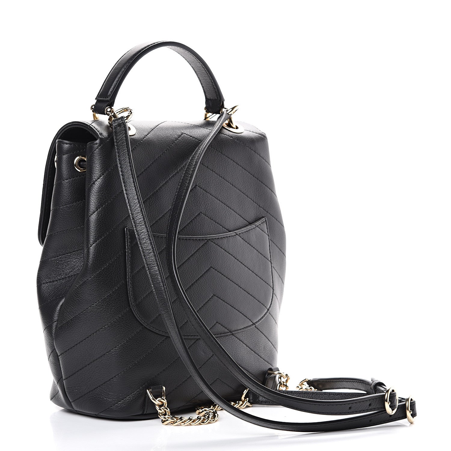 Chanel Grained Calfskin Chevron Stitched Backpack Black 2 of 10