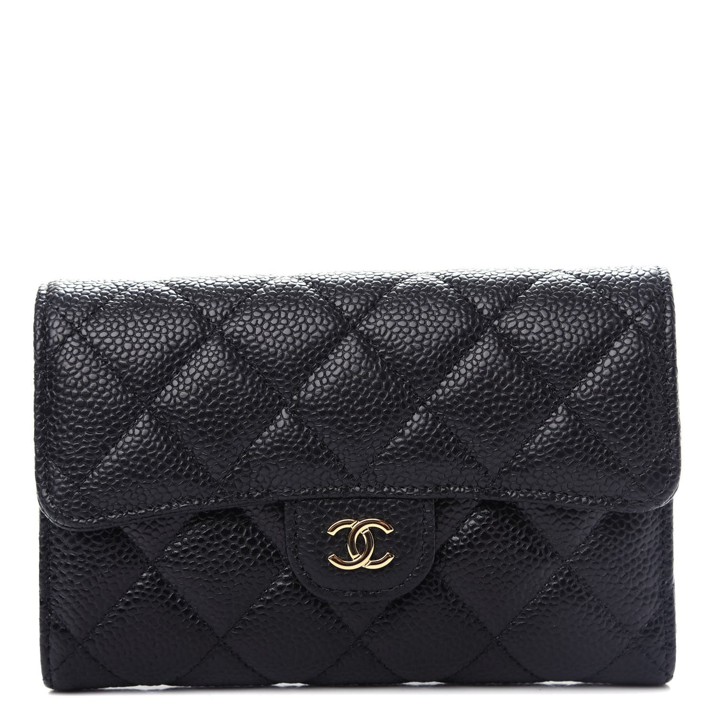 Caviar Quilted Medium Flap Wallet Black
