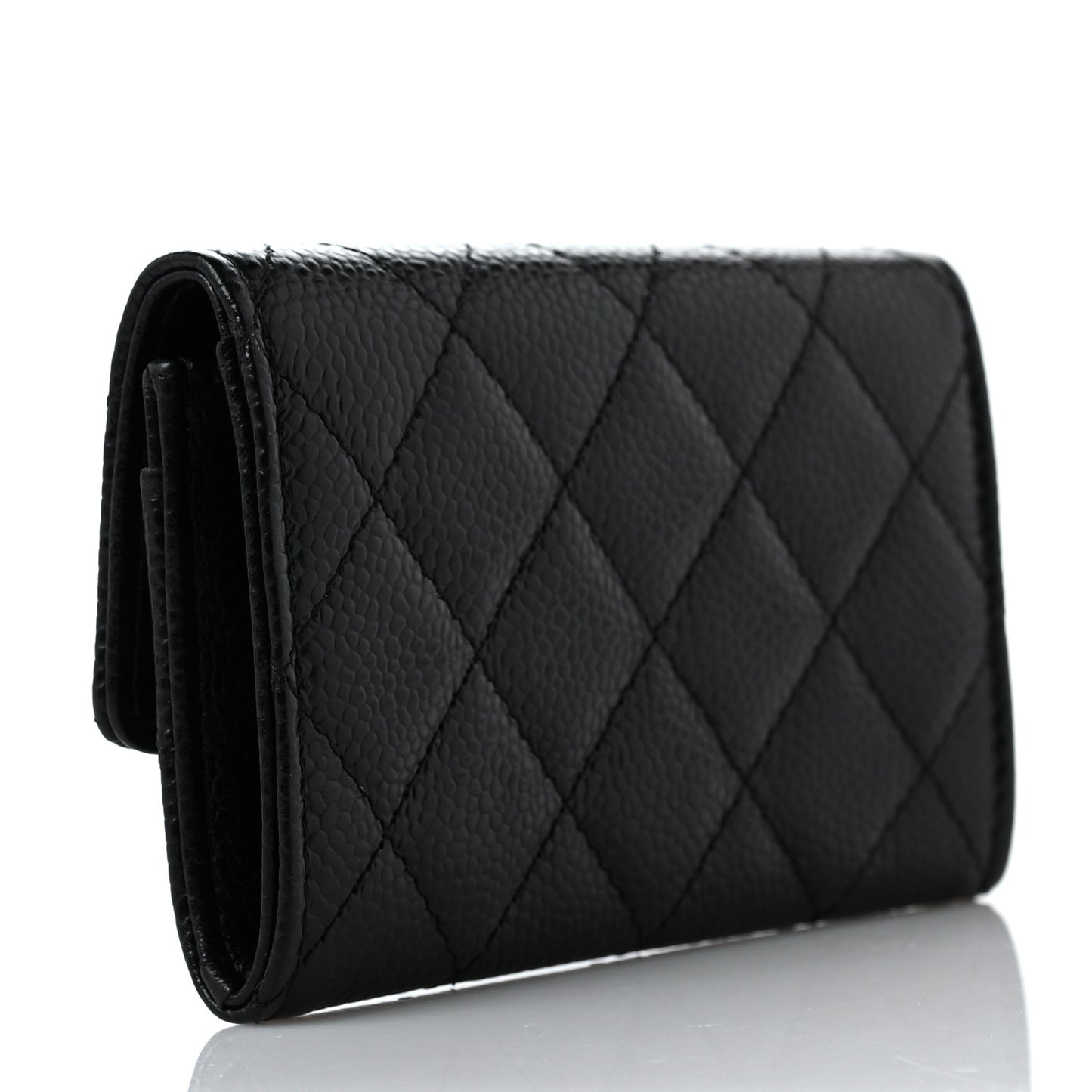 Caviar Quilted Flap Card Holder Black