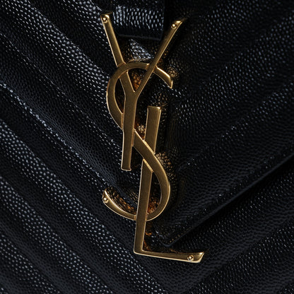 Saint Laurent Grain De Poudre Matelasse Chevron Large Monogram Satchel Black 5 of 7