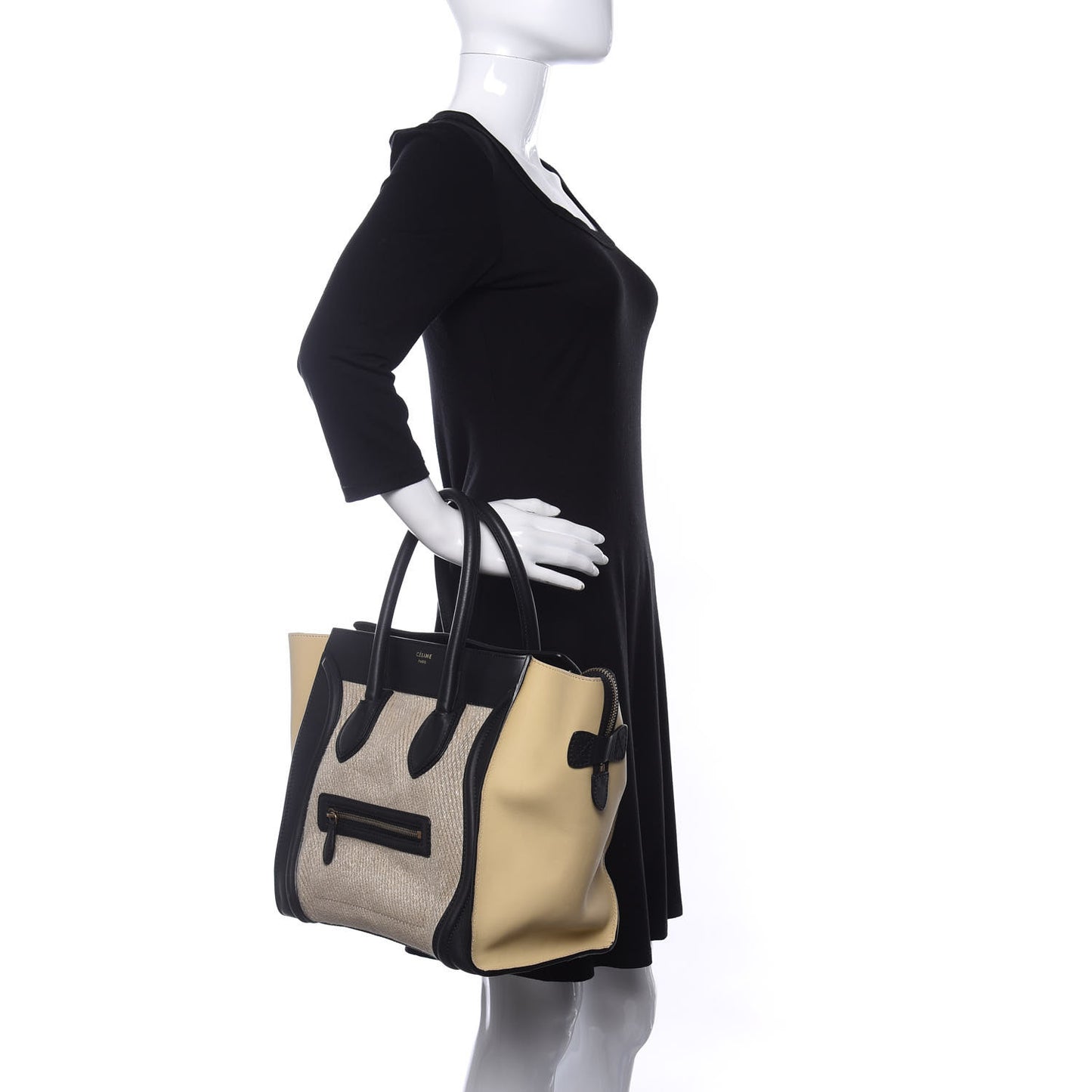 Raffia Smooth Calfskin Mini Luggage Beige