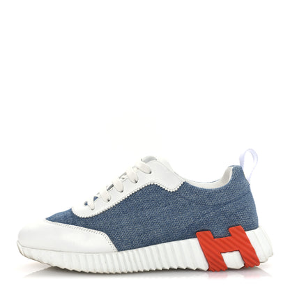 Hermes Denim Suede Goatskin Bouncing Sneakers 37 Bleu Clair White 1 of 13