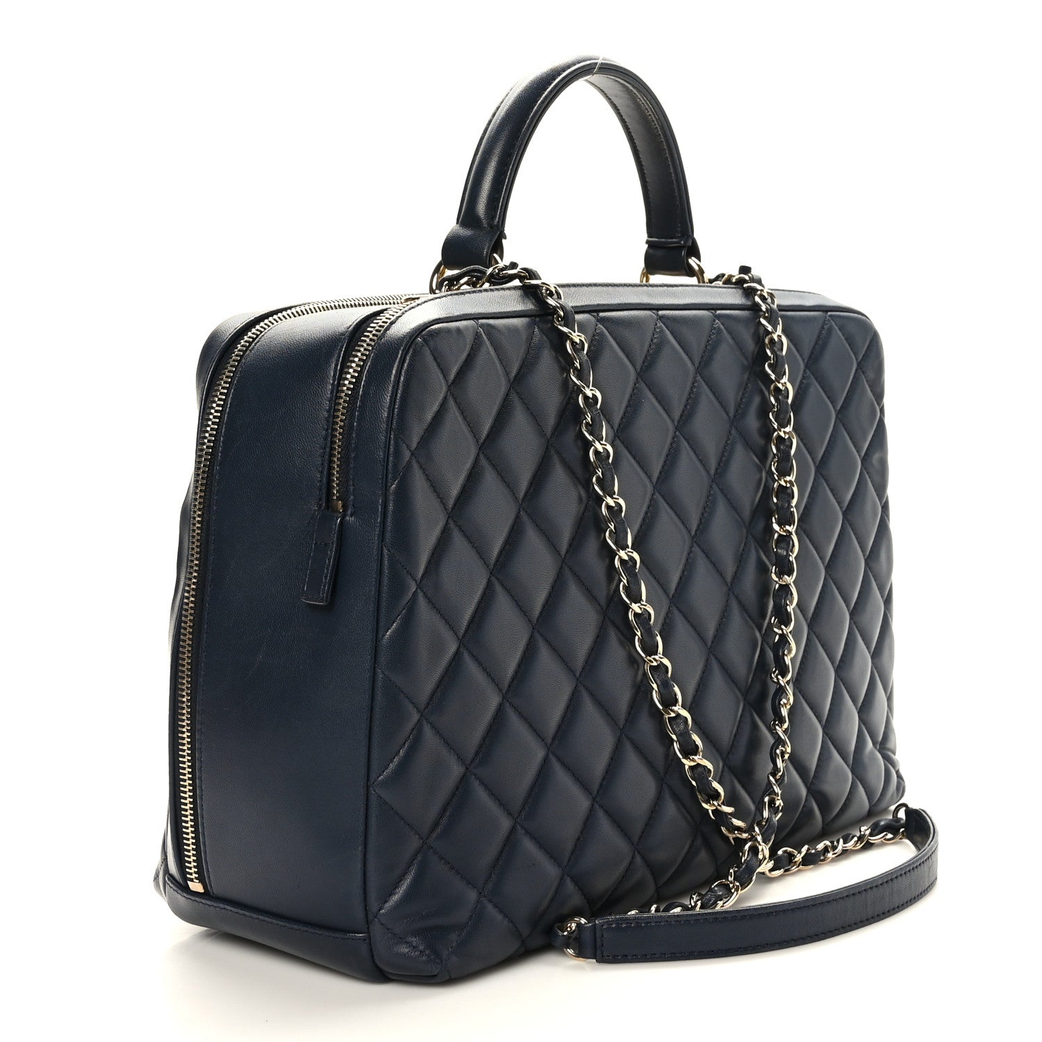 Chanel Lambskin Quilted Large Trendy CC Bowling Bag Blue 3 of 9
