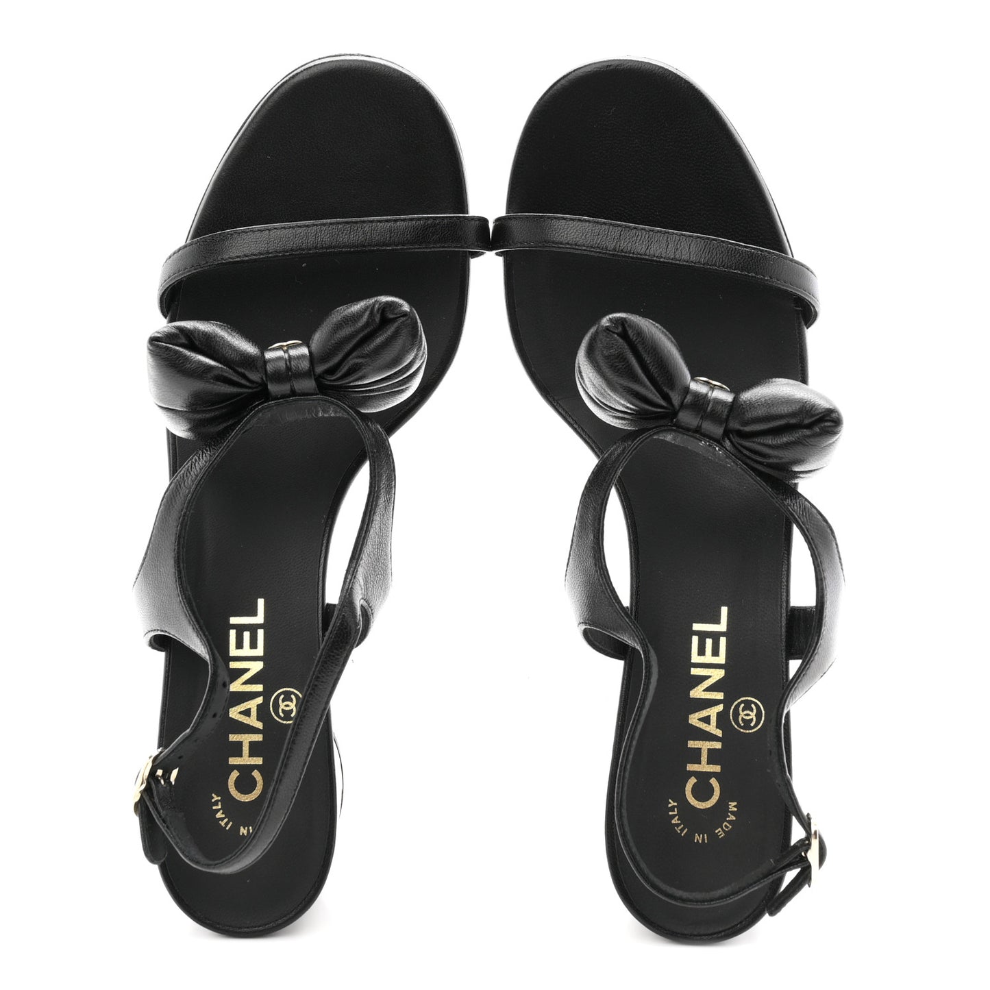 Lambskin CC Bow 55mm Sandals 38.5 Black