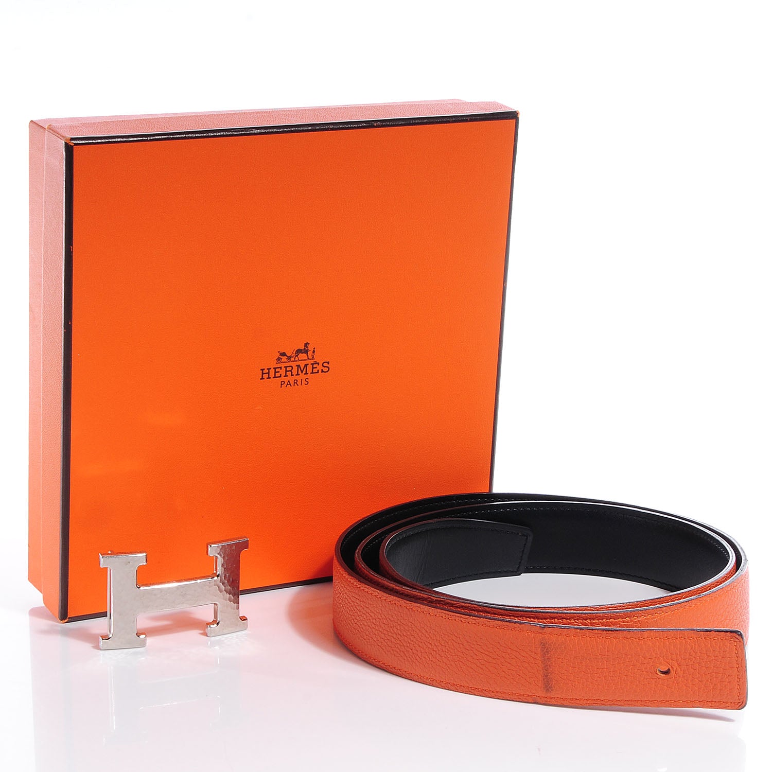 Hermes Togo Box Reversible Constance 32mm H Belt 110 Orange Noir 7 of 7
