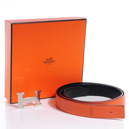 Hermes Togo Box Reversible Constance 32mm H Belt 110 Orange Noir 7 of 7