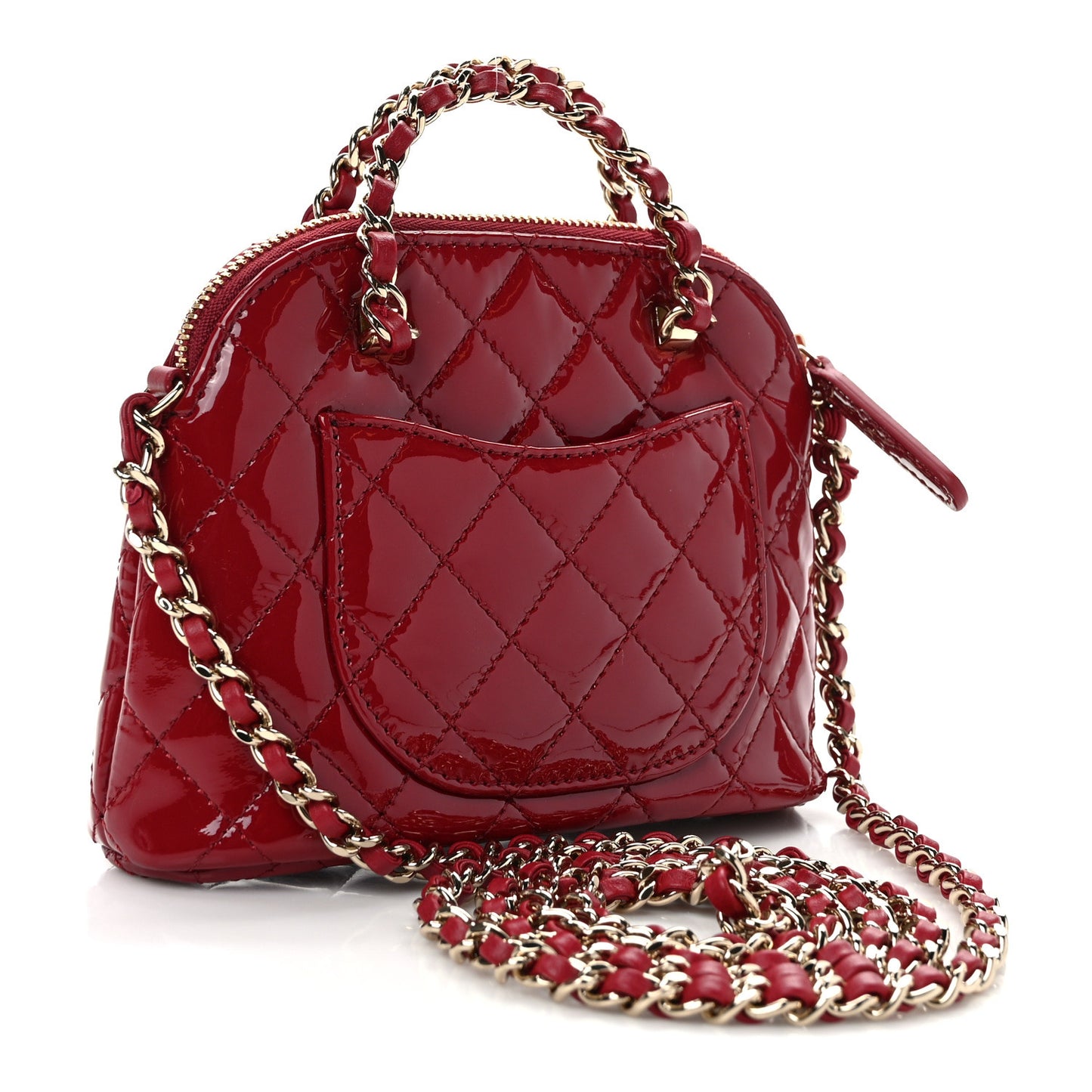 Patent Calfskin Quilted Shiny Coco Clutch With Chain Red
