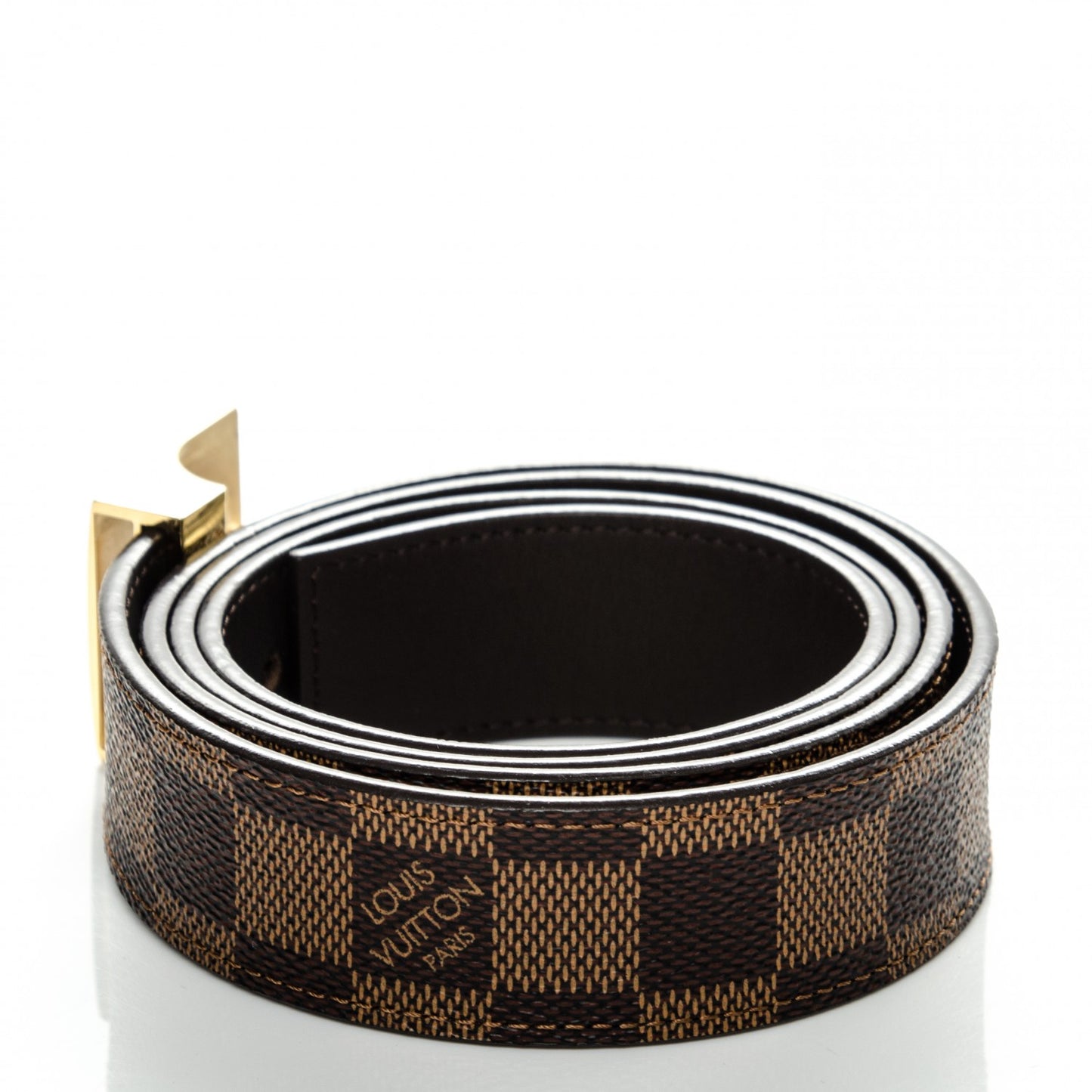 Damier Ebene LV Paris Buckle Belt 100 40 Gold