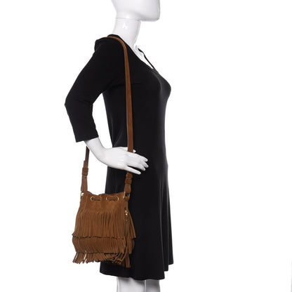 Saint Laurent Suede Calfskin Small Emmanuelle Fringe Bucket Bag Light Ocre 2 of 10