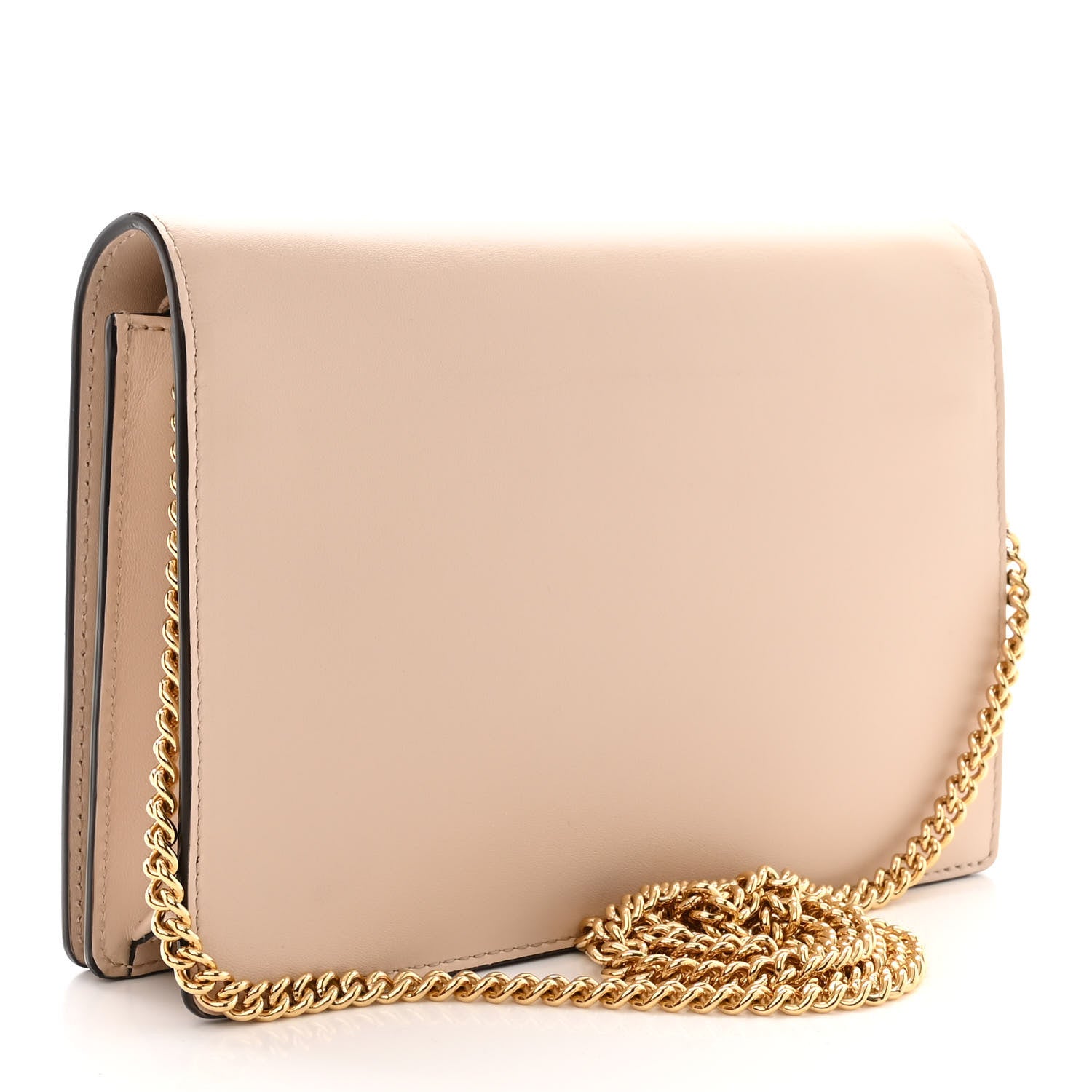 Fendi Vitello King Tamponato Logo Embossed Medium Wallet On Chain Poudre 3 of 12