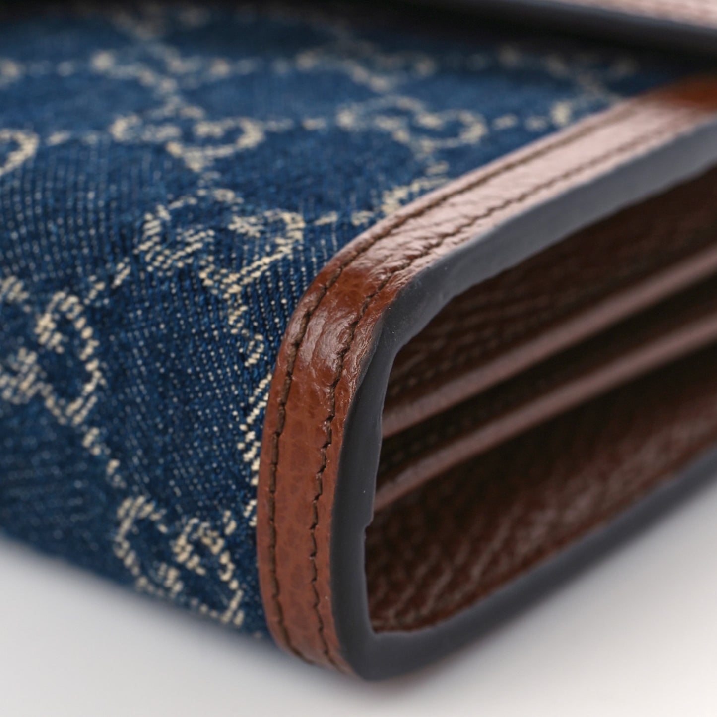 New Denim GG Monogram Dollar Calfskin Enamel Mini Dionysus Chain Wallet Blue Tea Cuir Epilog Electric Blue