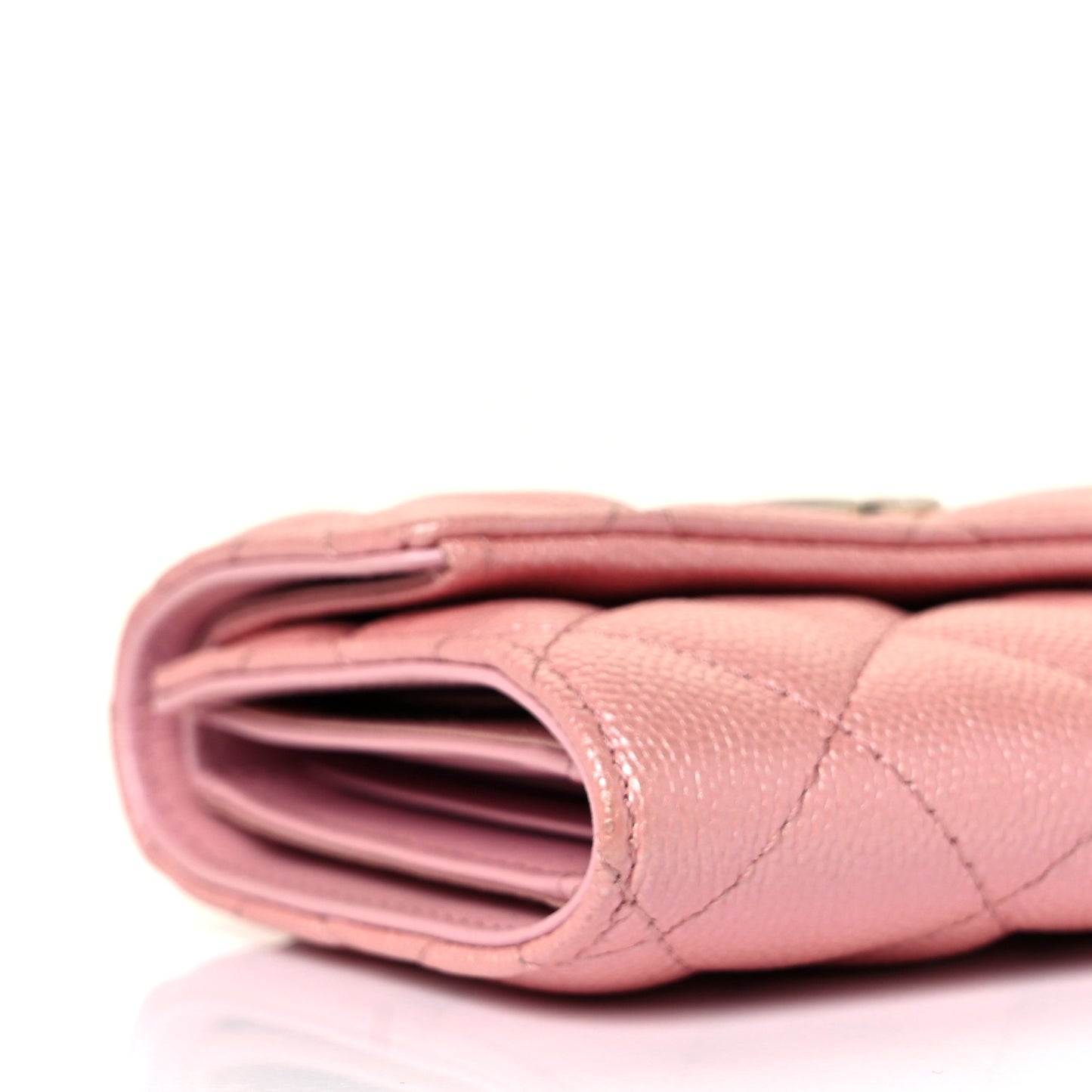 Iridescent Caviar Quilted Small Flap Wallet Rose Pink