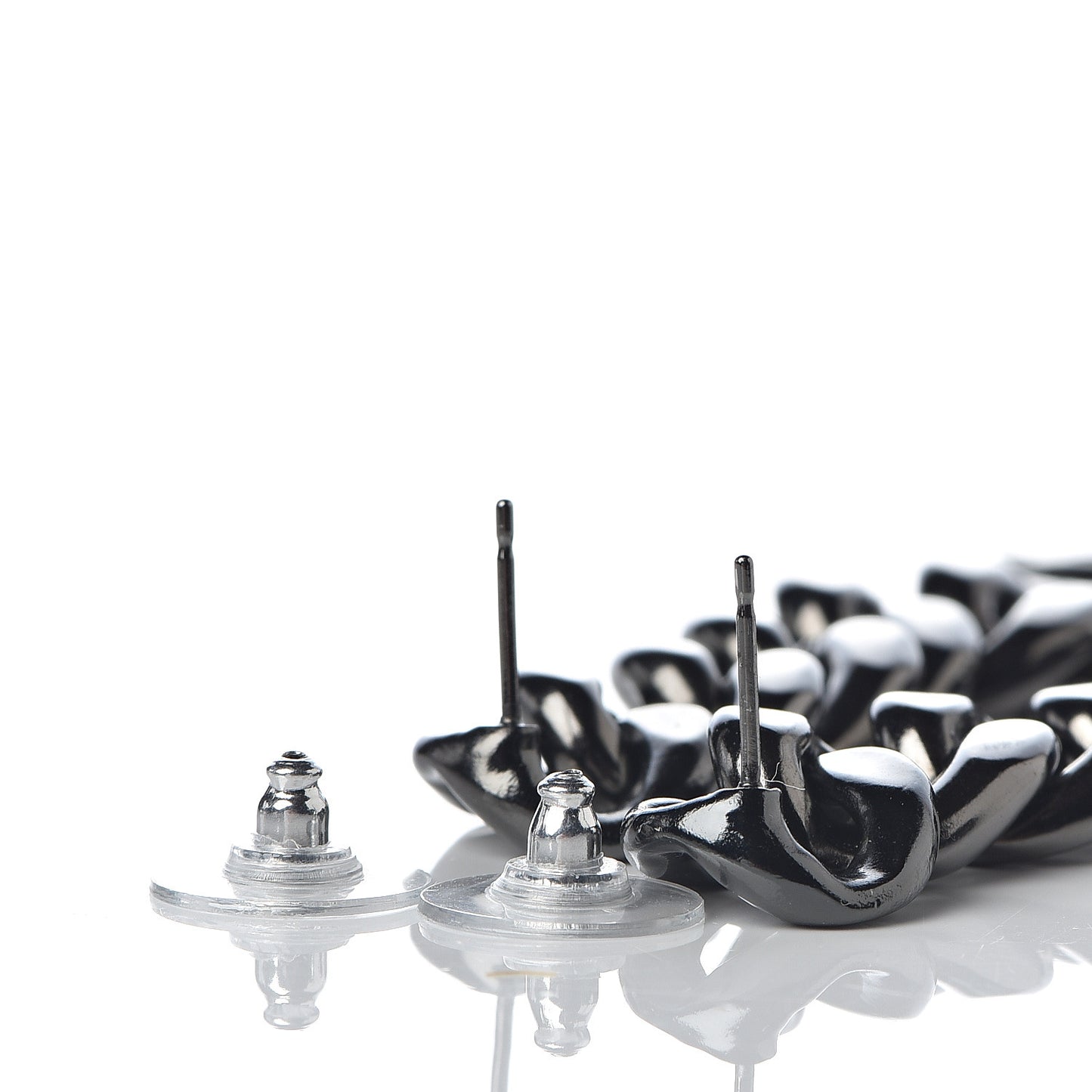 Metal CC Pick Drop Earrings Ruthenium