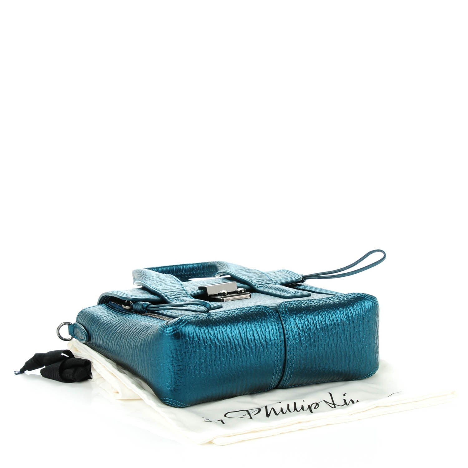 3.1 Phillip Lim 3.1 Metallic Textured Calfskin Mini Pashli Satchel Turquoise 4 of 8