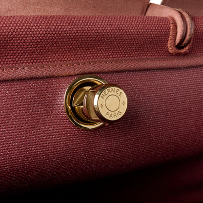 Hermes Toile Calfskin Herbag 39 GM Rouge H 7 of 20