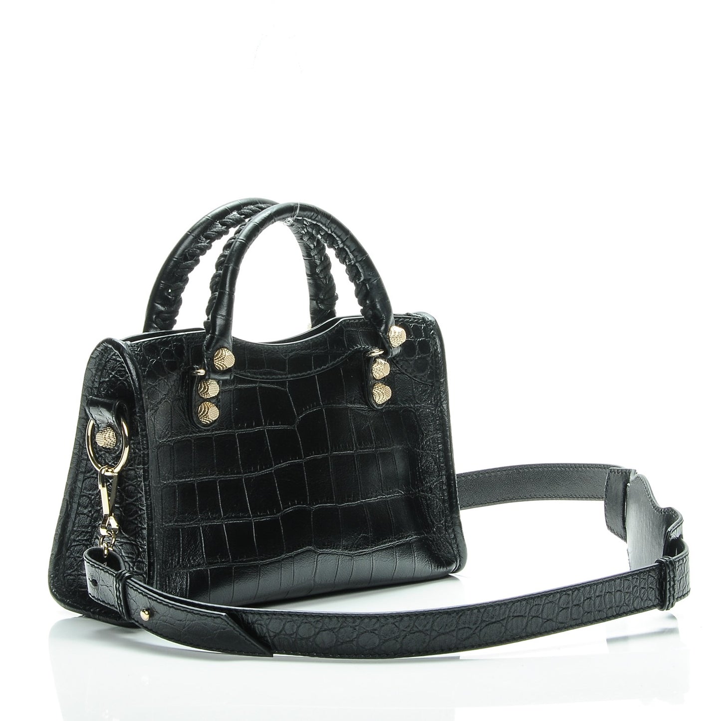 Calfskin Crocodile Embossed Giant 12 Gold Hardware Mini City Black