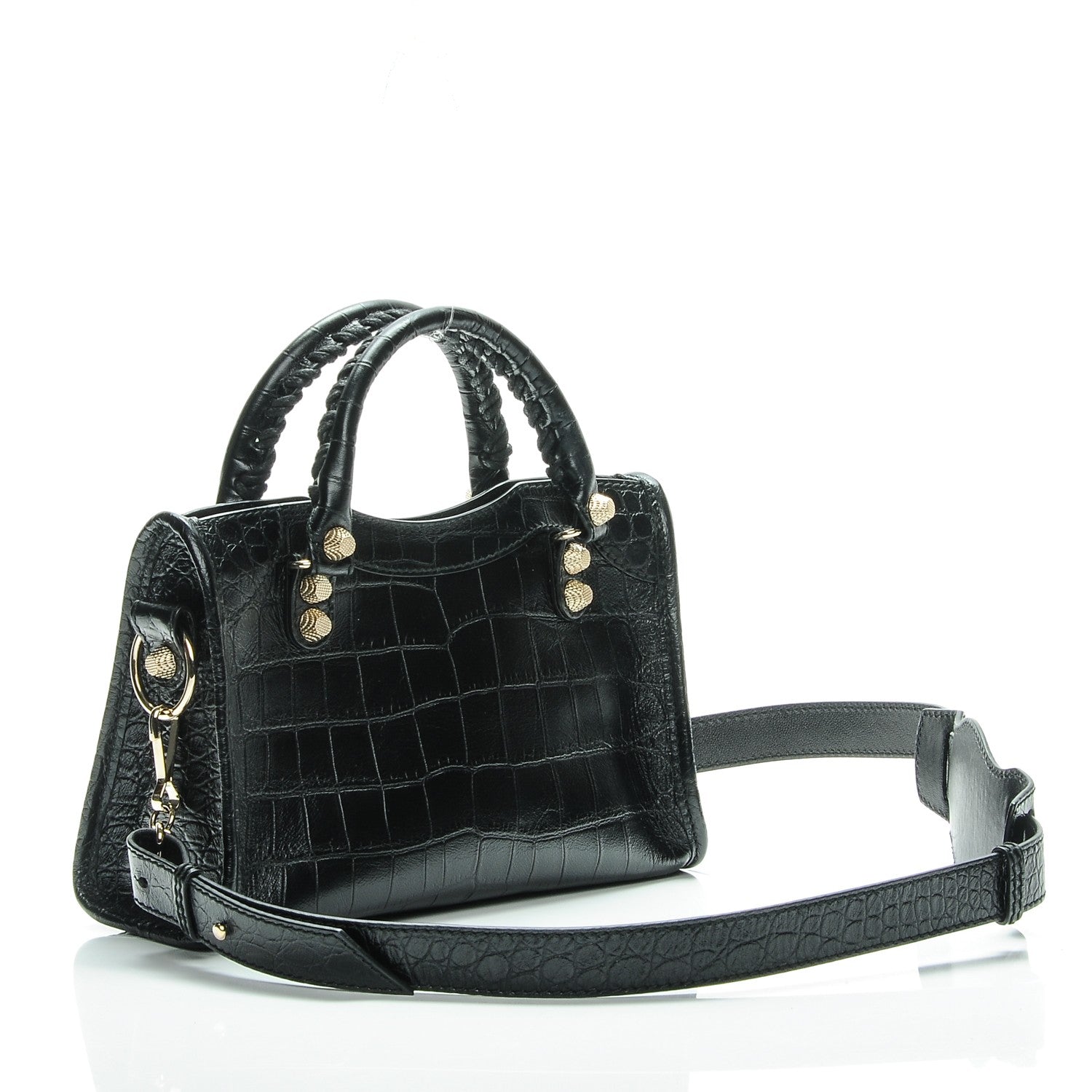 Balenciaga Calfskin Crocodile Embossed Giant 12 Gold Hardware Mini City Black 3 of 7
