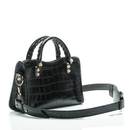 Balenciaga Calfskin Crocodile Embossed Giant 12 Gold Hardware Mini City Black 3 of 7
