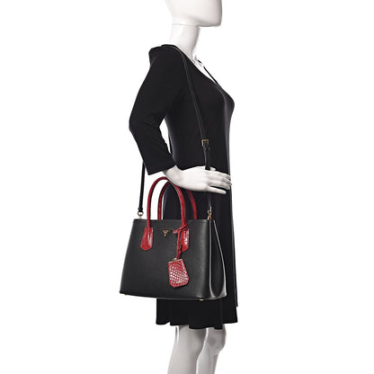 Prada Saffiano Cuir Crocodile Small Double Bag Black Rosso 2 of 12