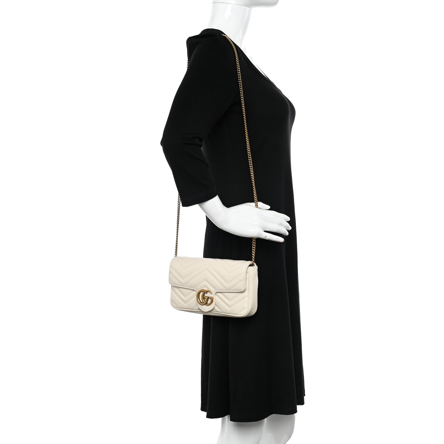 Gucci Calfskin Matelasse Mini GG Marmont Shoulder Bag With Card Holder White Black 2 of 12