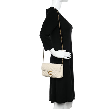 Gucci Calfskin Matelasse Mini GG Marmont Shoulder Bag With Card Holder White Black 2 of 12