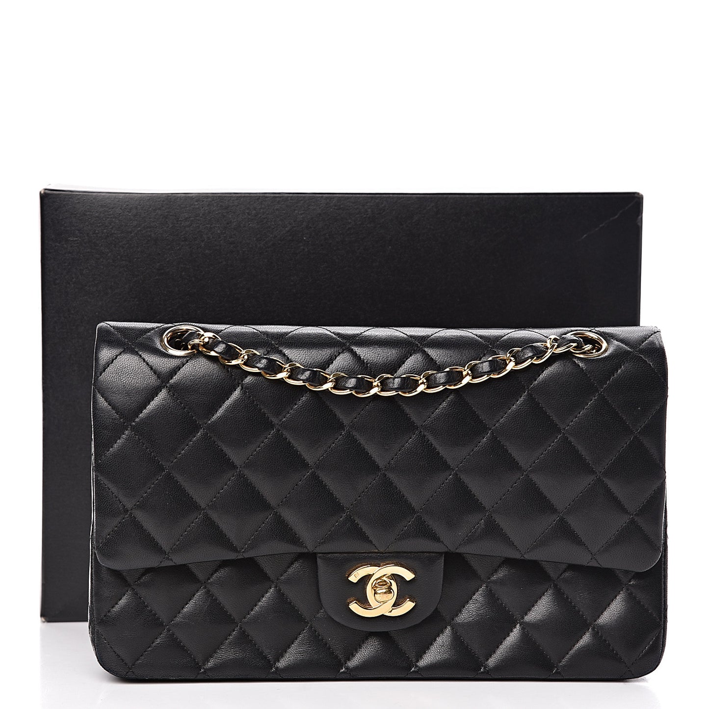 Lambskin Quilted Medium Double Flap Black