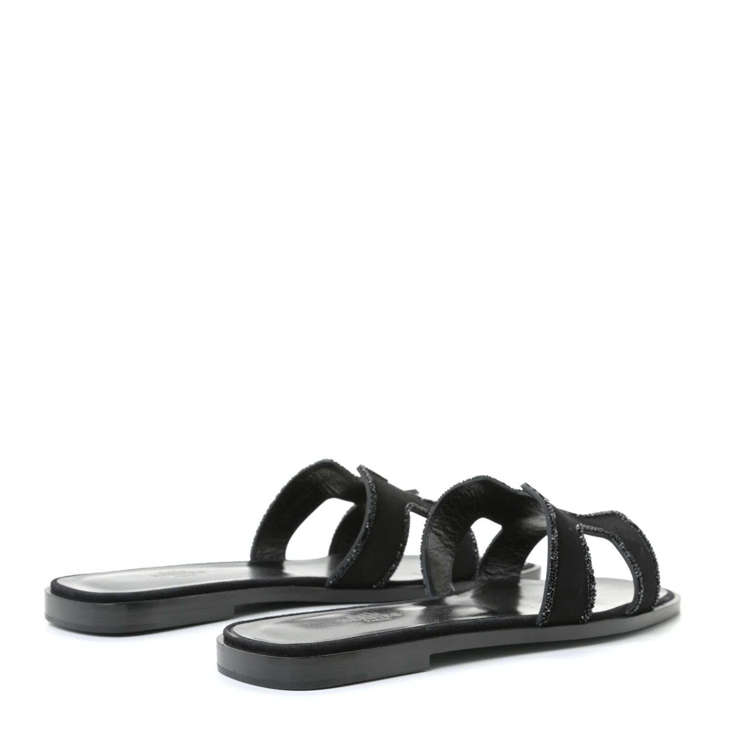 Hermes Suede Goatskin Crystal Oran Sandals 38 Black 4 of 13