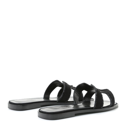 Hermes Suede Goatskin Crystal Oran Sandals 38 Black 4 of 13