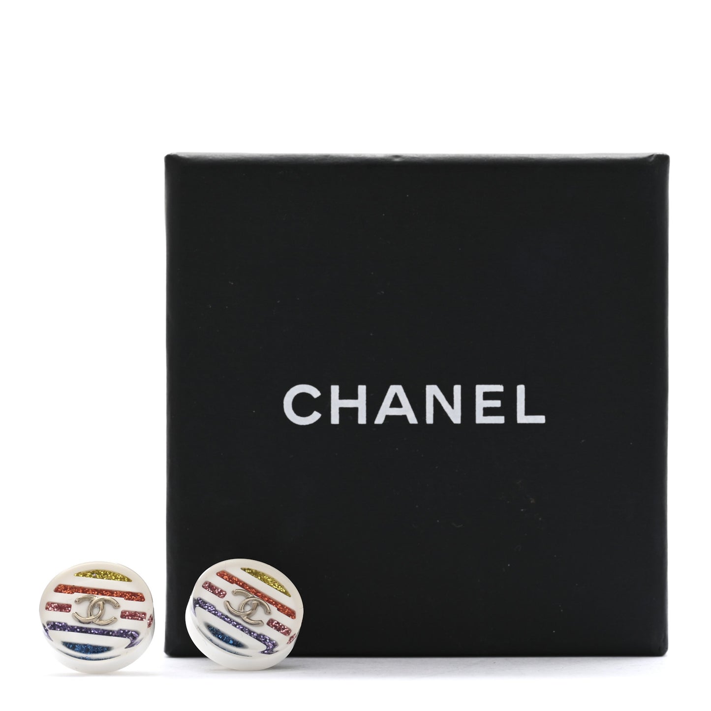 Resin Crystal CC Earrings White Multicolor