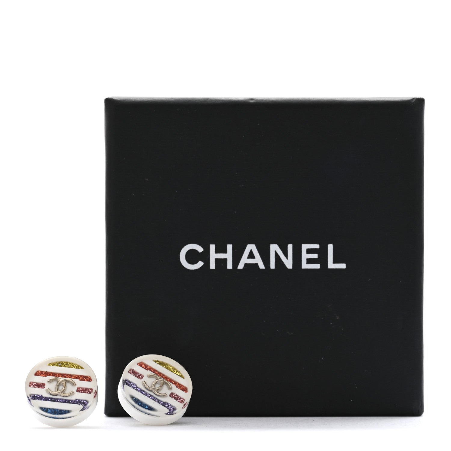 Chanel Resin Crystal CC Earrings White Multicolor 5 of 5