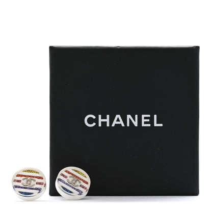 Chanel Resin Crystal CC Earrings White Multicolor 5 of 5
