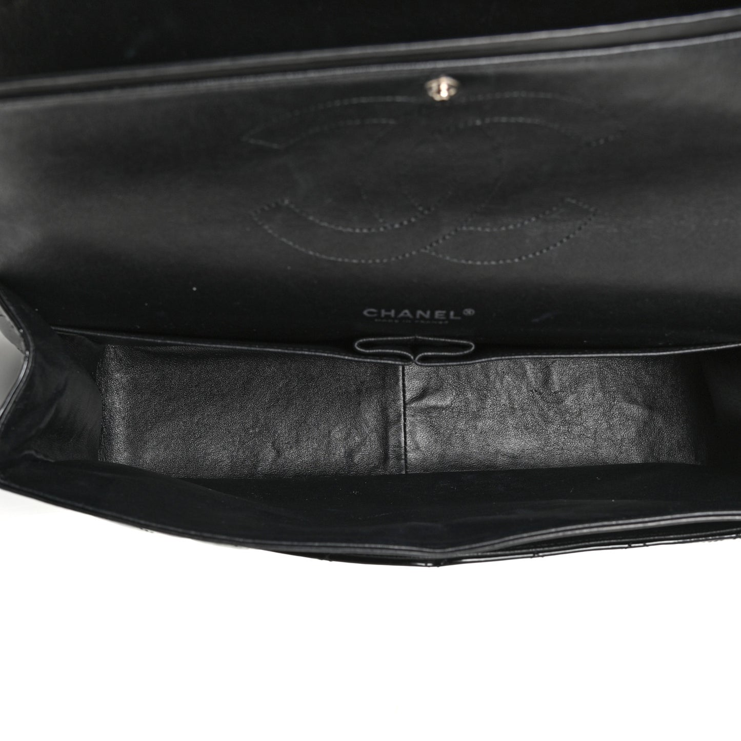 Patent Quilted Maxi Double Flap Black