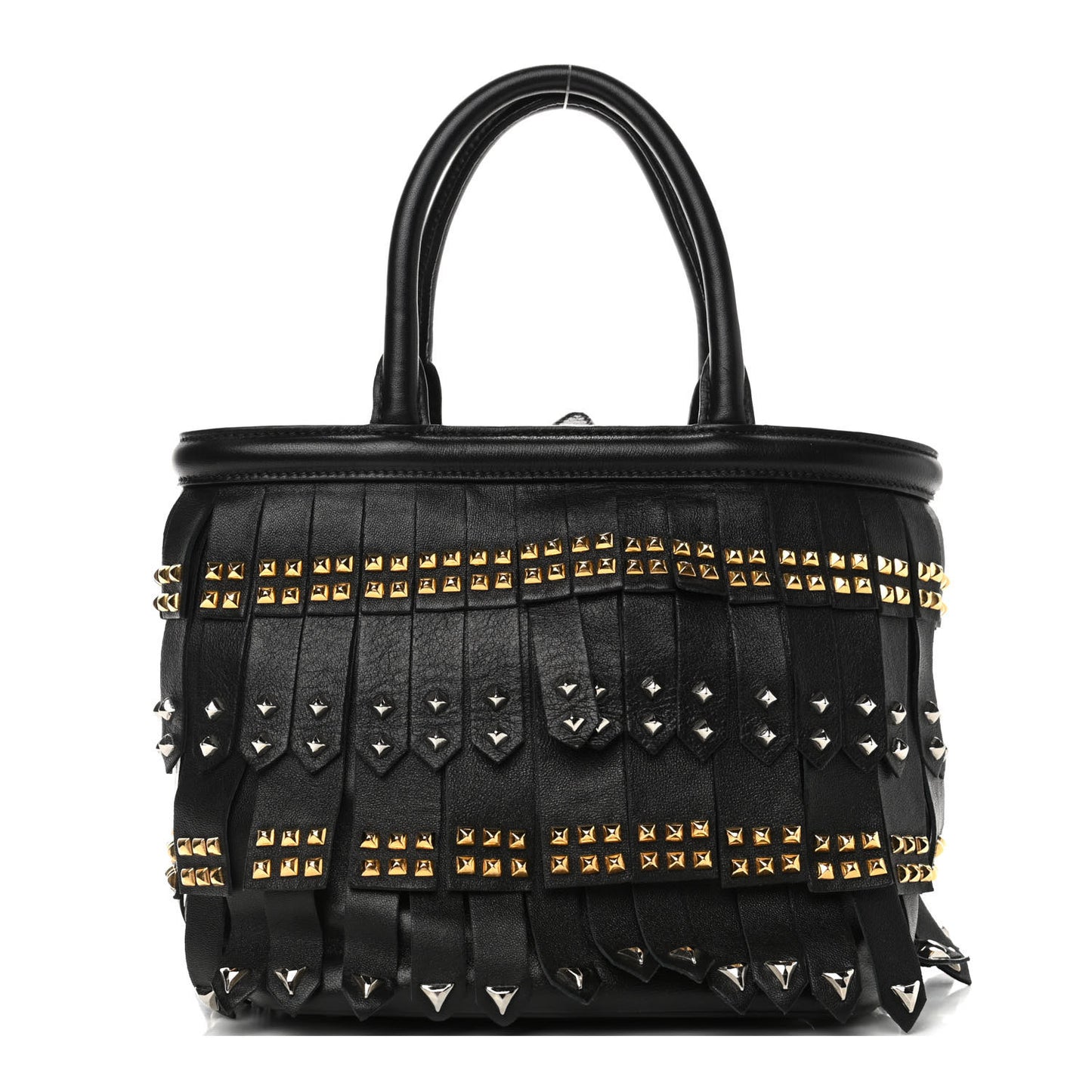 Nappa Studded Fringe Tote Black