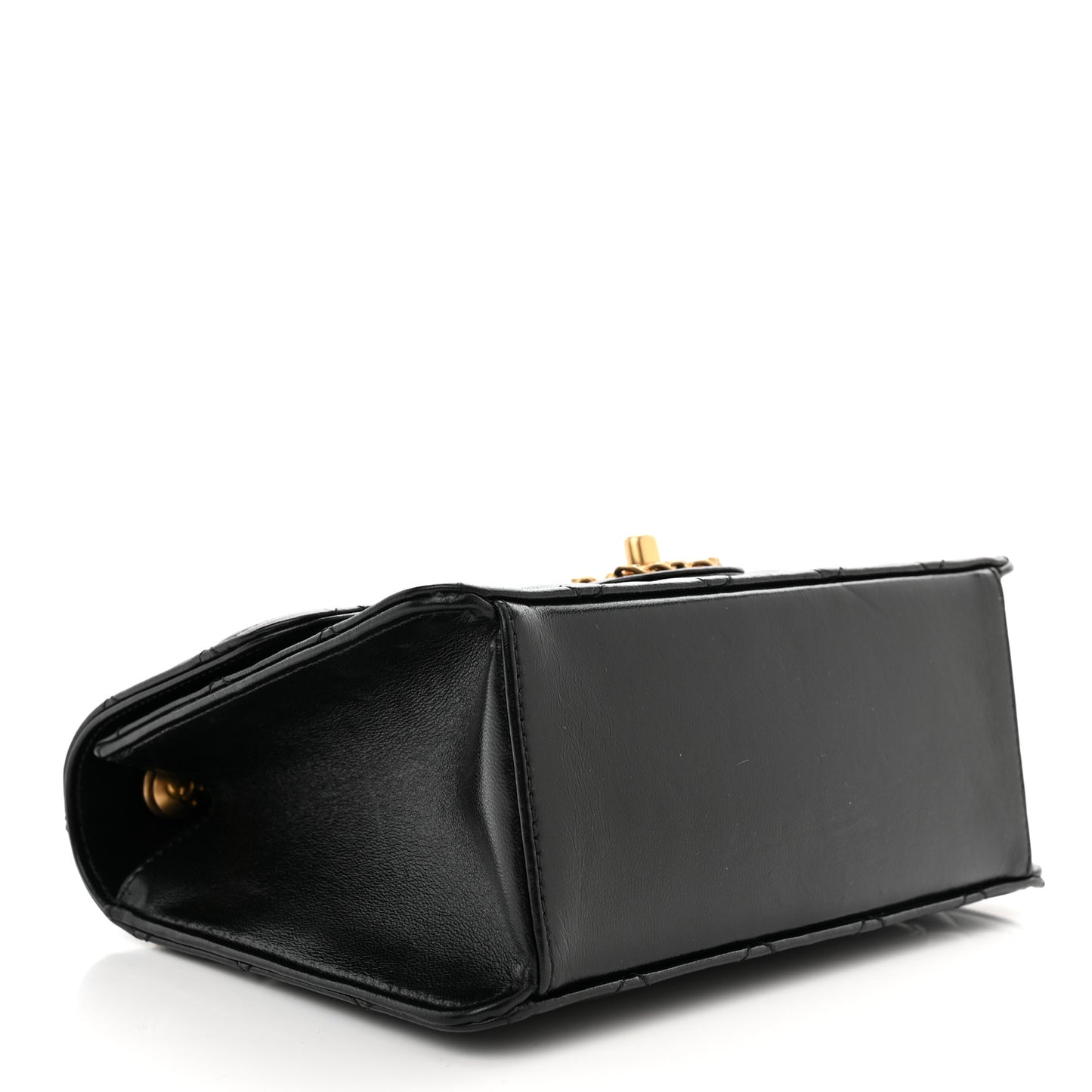 Shiny Lambskin Quilted Mini Flap Black