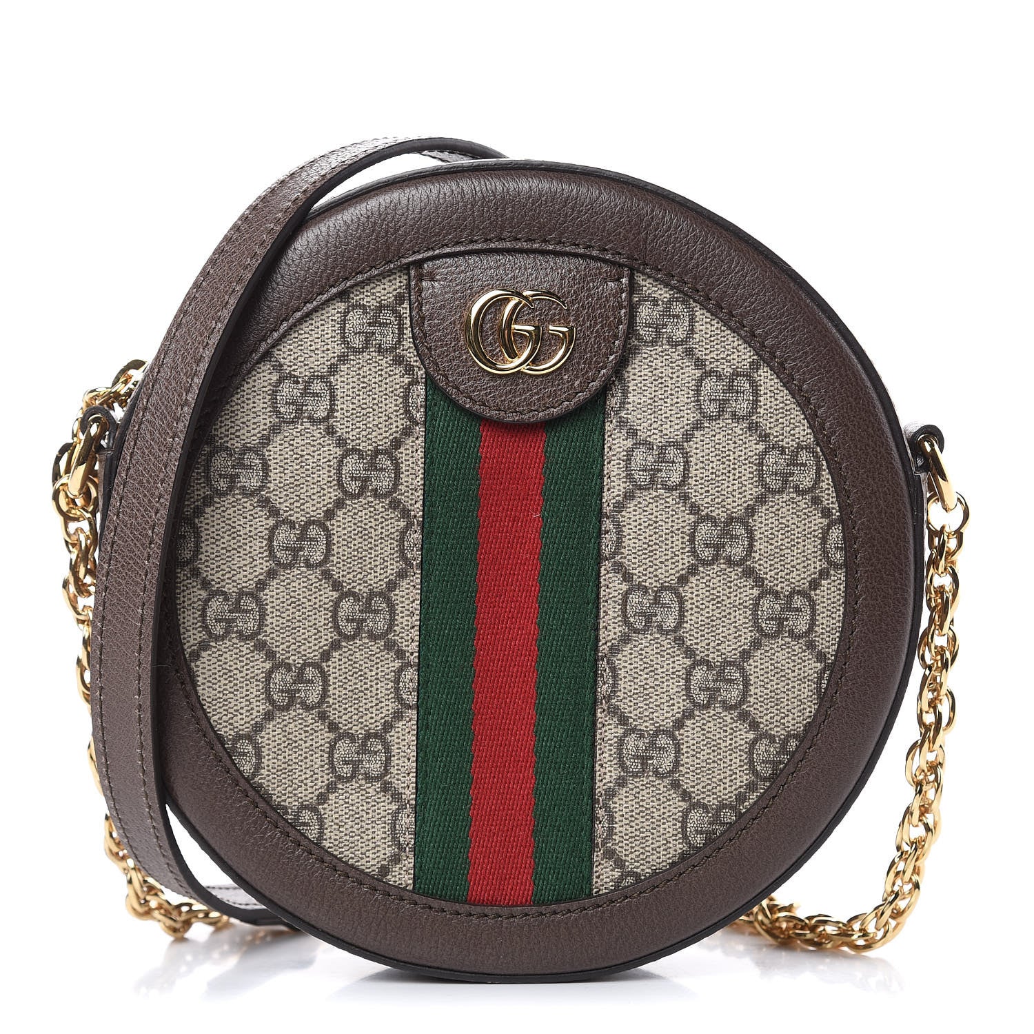 Gucci GG Supreme Monogram Web Mini Ophidia Round Shoulder Bag Brown 1 of 9